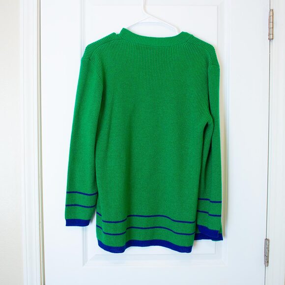Preppy VTG Ami Sweater Kelly Green Cardigan Striped Collegiate 14 Bright Spring - Picture 4 of 10